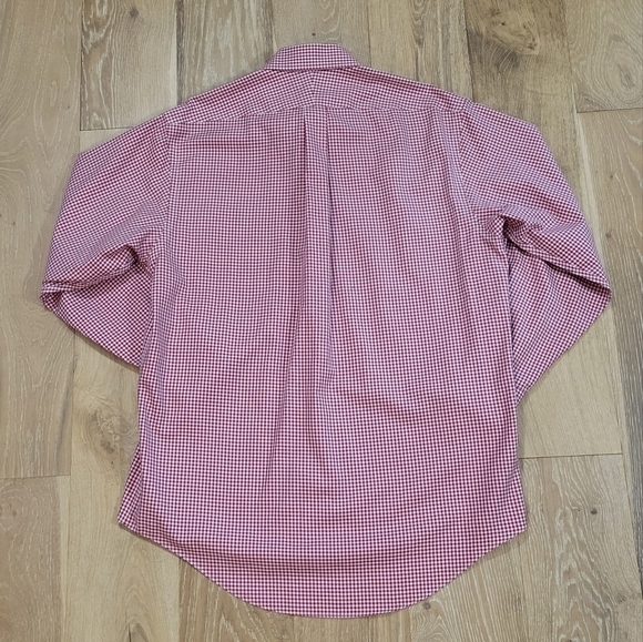 Lands End No Iron Twill red & white plaid button down shirt size 16-33 - Picture 3 of 6